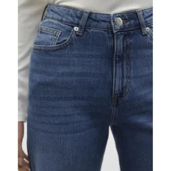 Jean à coupe large fermeture à boutons et à glissière taille haute bleu en coton Maud