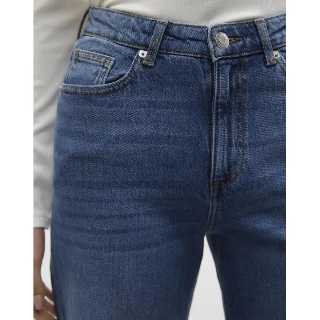 Jean à coupe large fermeture à boutons et à glissière taille haute bleu en coton Maud