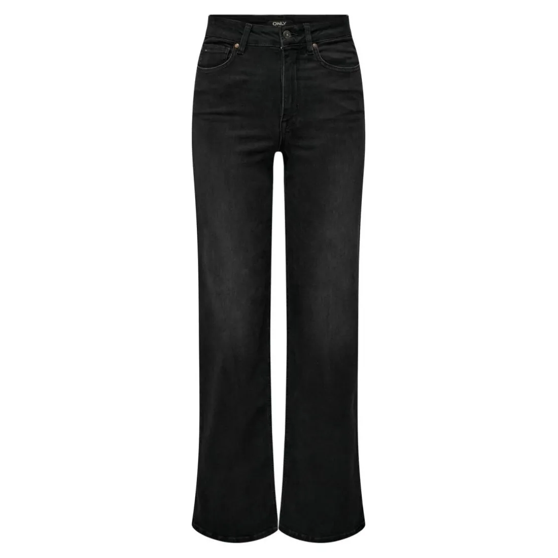 Jean à jambe large braguette zippée taille haute noir en coton Hattie