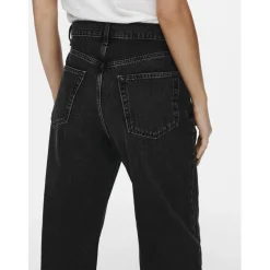 Jean à jambe large braguette zippée taille haute noir en coton Zadie