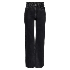 Jean à jambe large braguette à boutons taille haute noir en coton Yas