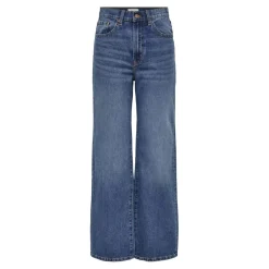 Jean à jambe large braguette zippée taille haute bleu en coton Xena
