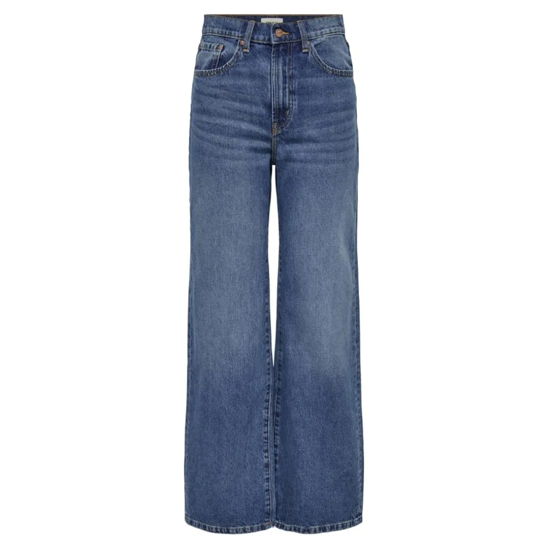Jean à jambe large braguette zippée taille haute bleu en coton Xena