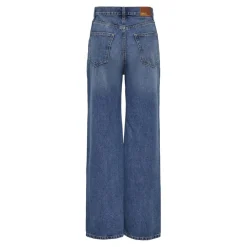 Jean à jambe large braguette zippée taille haute bleu en coton Xena
