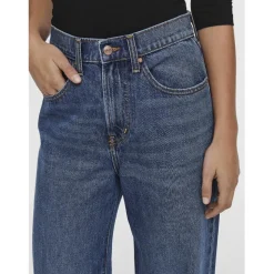 Jean à jambe large braguette zippée taille haute bleu en coton Xena