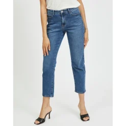 Jean 7/8 regular fit bleu en coton