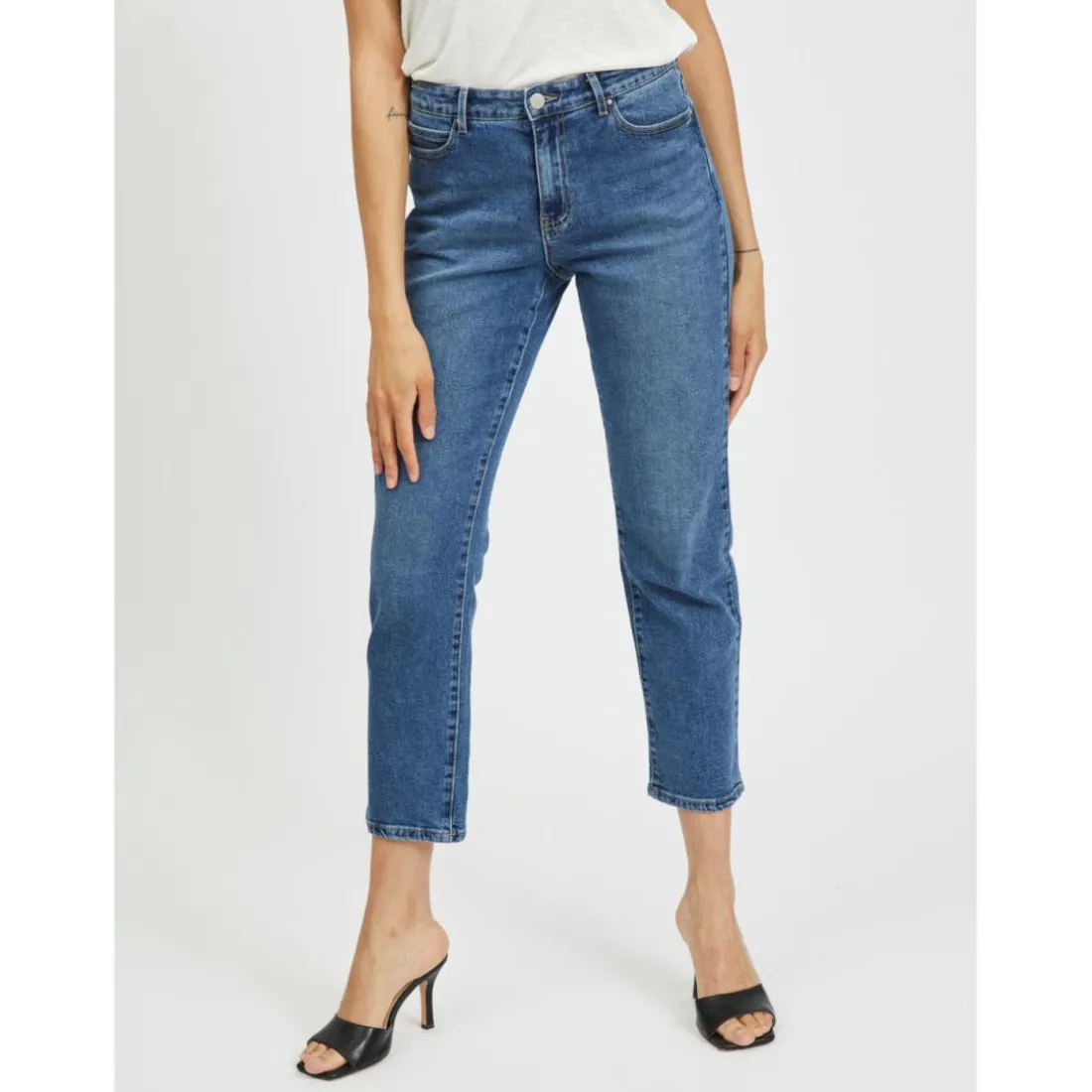 Jean 7/8 regular fit bleu en coton