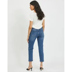 Jean 7/8 regular fit bleu en coton