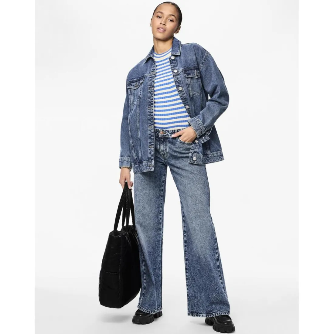 Jean ample taille basse en coton Selma bleu Luna