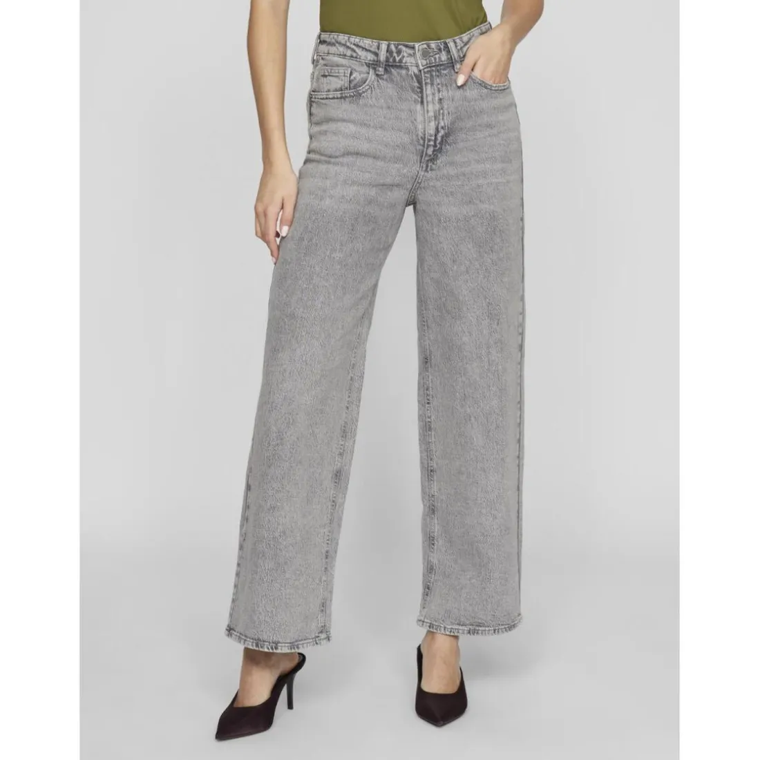 Jean ample taille haute Freya gris en coton Demi