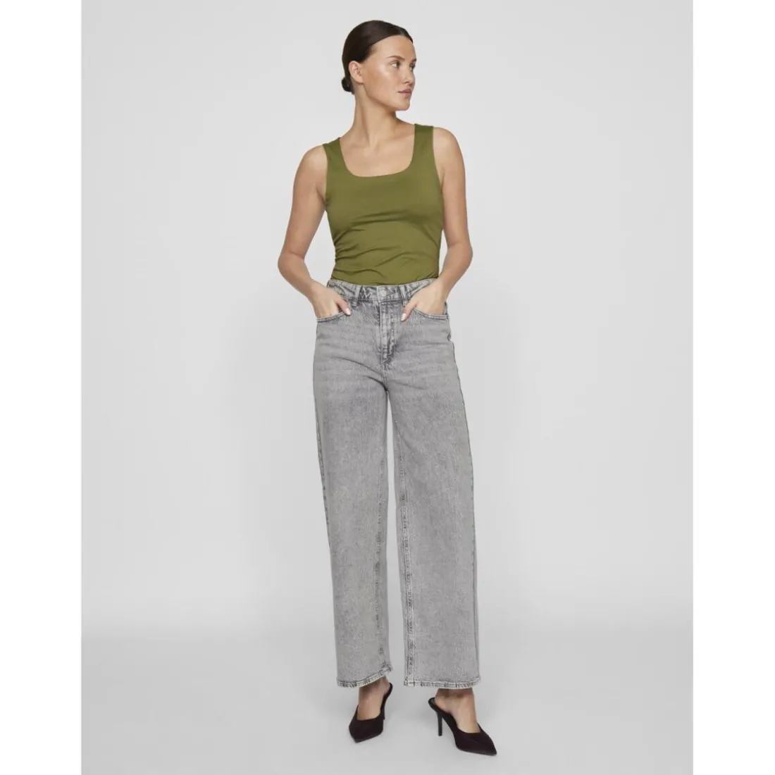 Jean ample taille haute Freya gris en coton Demi
