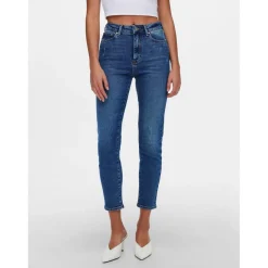 Jean coupe droite bleu en coton Daisy