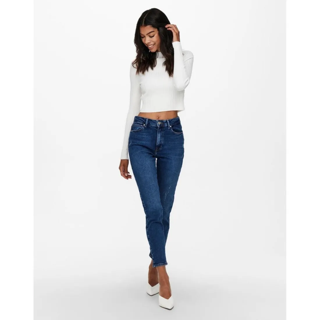 Jean coupe droite bleu en coton Daisy