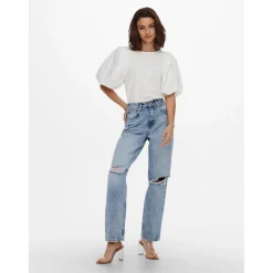 Jean coupe droite bleu en coton Lyra