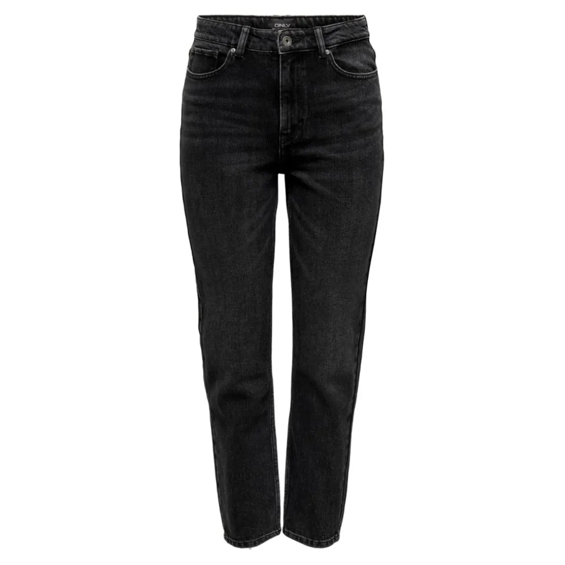 Jean coupe droite braguette zippée taille haute noir en coton Sara