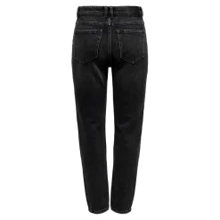 Jean coupe droite braguette zippée taille haute noir en coton Sara