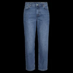 Jean coupe droite fermeture à boutons et à glissière taille moyenne bleu en coton Eva