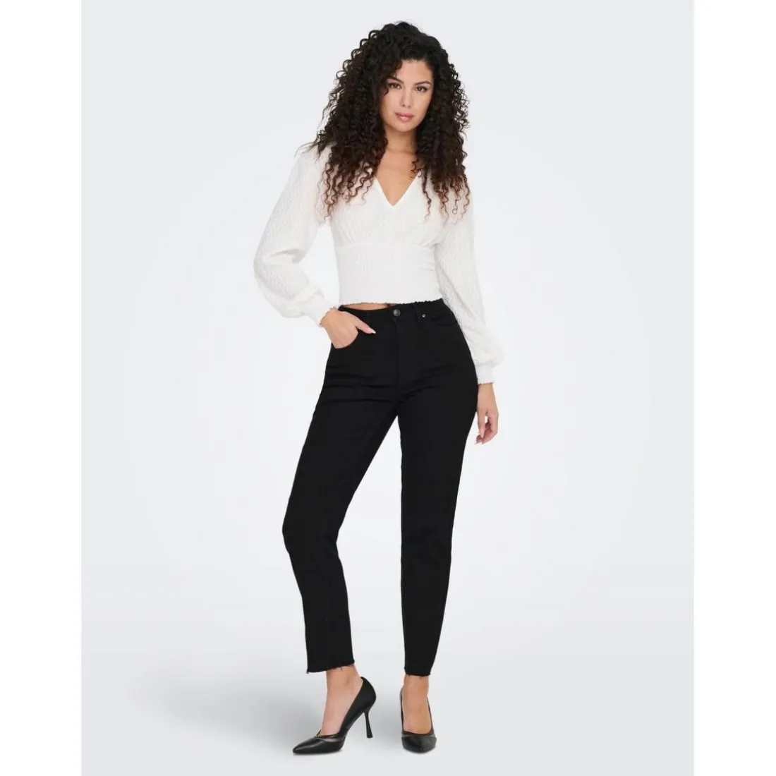 Jean coupe droite Longueur cheville noir en coton Anya
