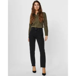 Jean coupe droite Straight Fit Taille haute Longueur cheville noir Ria