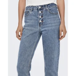 Jean coupe droite taille haute bleu clair en coton Uma