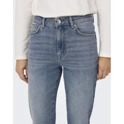 Jean coupe droite taille haute bleu en coton Queen