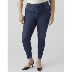 Jean fermeture à bouton et fermeture éclair cachée taille haute bleu en coton Mila
