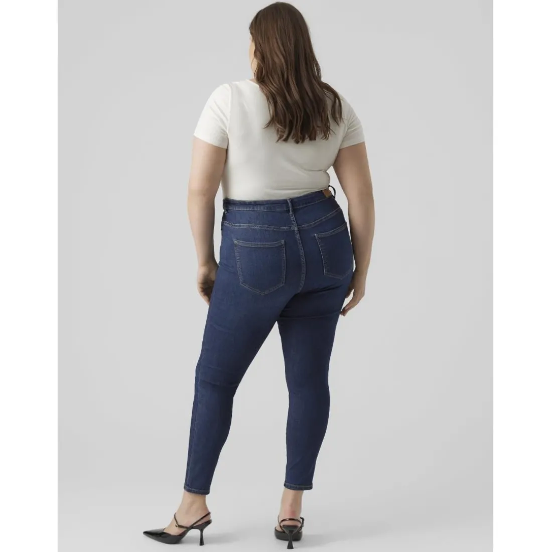 Jean fermeture à bouton et fermeture éclair cachée taille haute bleu en coton Mila