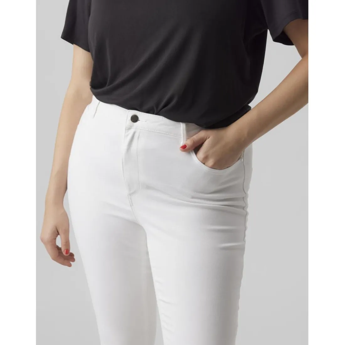 Jean fermeture à bouton et fermeture éclair cachée taille haute blanc en coton Maya