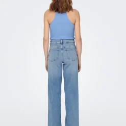 Jean Flare Taille haute ONLMADISON - Bleu en coton Rose