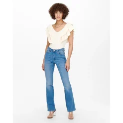 Jean flared bleu en coton Tia