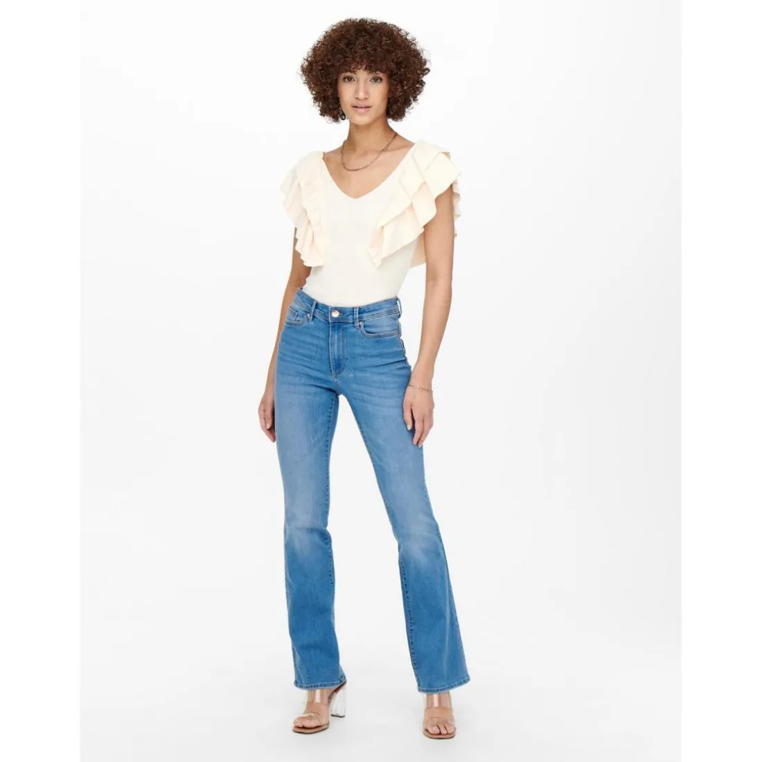 Jean flared bleu en coton Tia