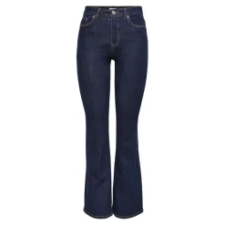 Jean flared braguette zippée taille haute bleu foncé en coton Ines