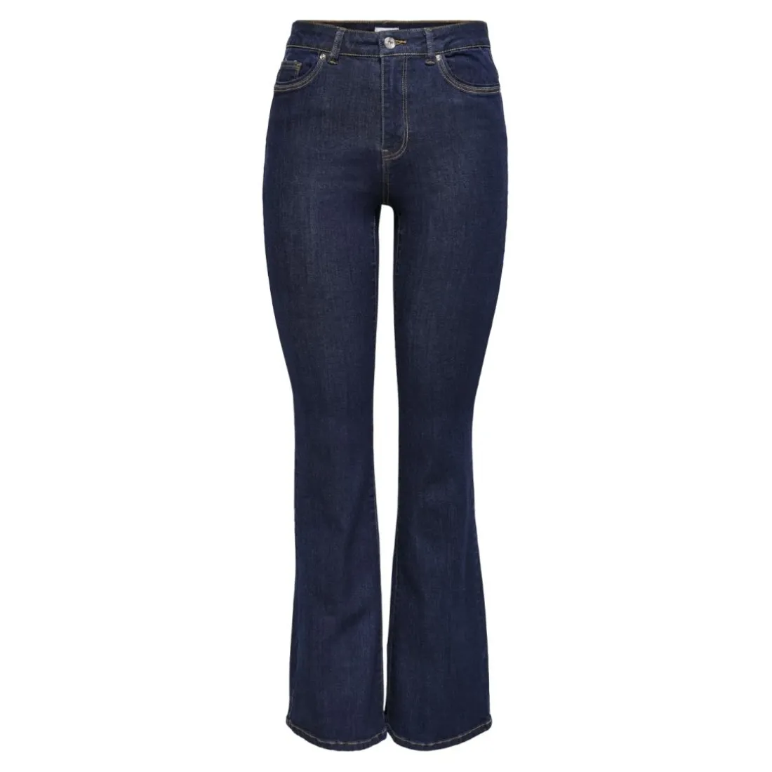 Jean flared braguette zippée taille haute bleu foncé en coton Ines
