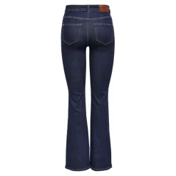 Jean flared braguette zippée taille haute bleu foncé en coton Ines