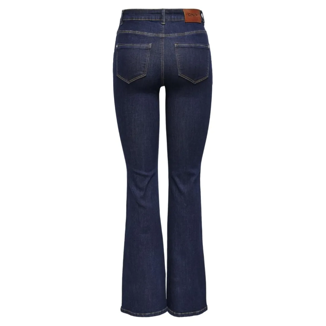 Jean flared braguette zippée taille haute bleu foncé en coton Ines
