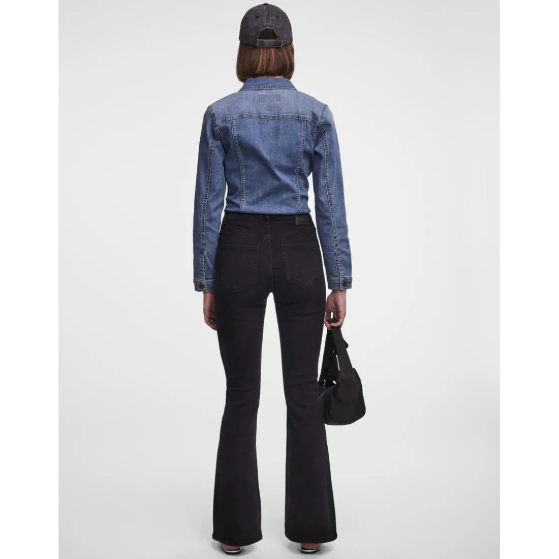 Jean flared braguette zippée noir en coton