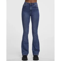 Jean flared braguette zippée bleu en coton