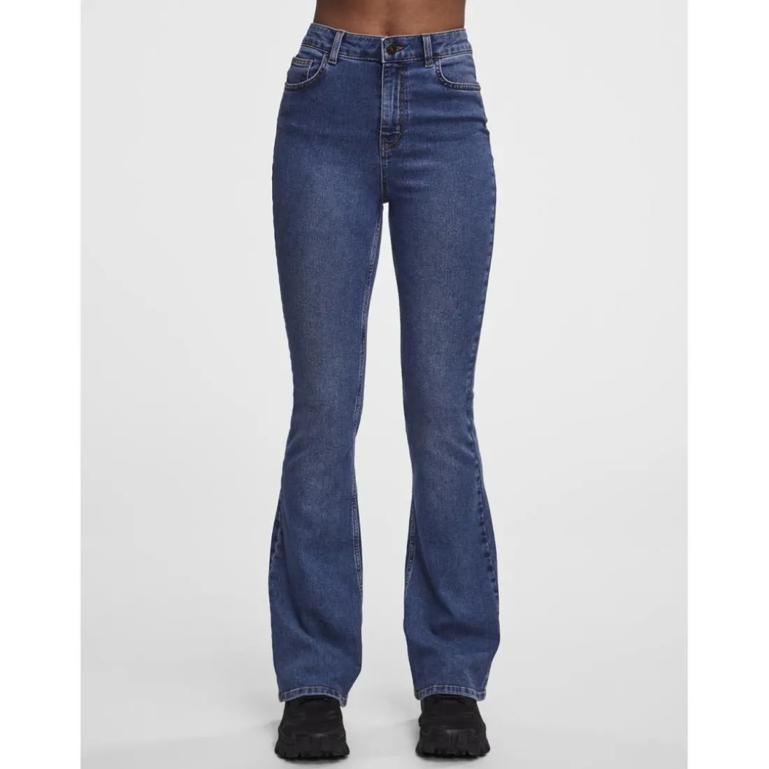 Jean flared braguette zippée bleu en coton