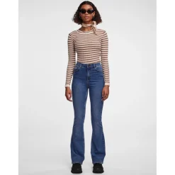 Jean flared braguette zippée bleu en coton