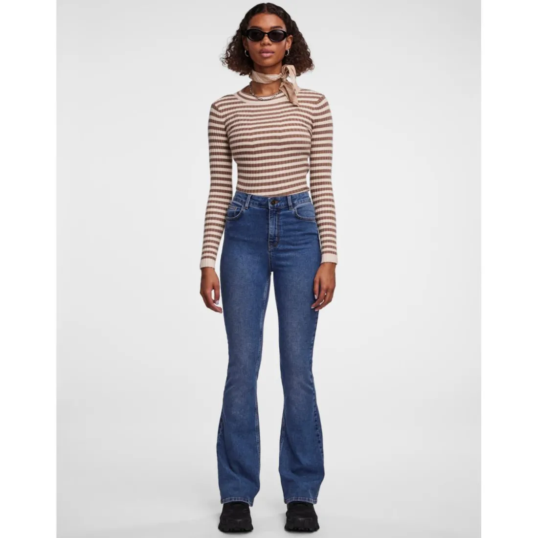 Jean flared braguette zippée bleu en coton