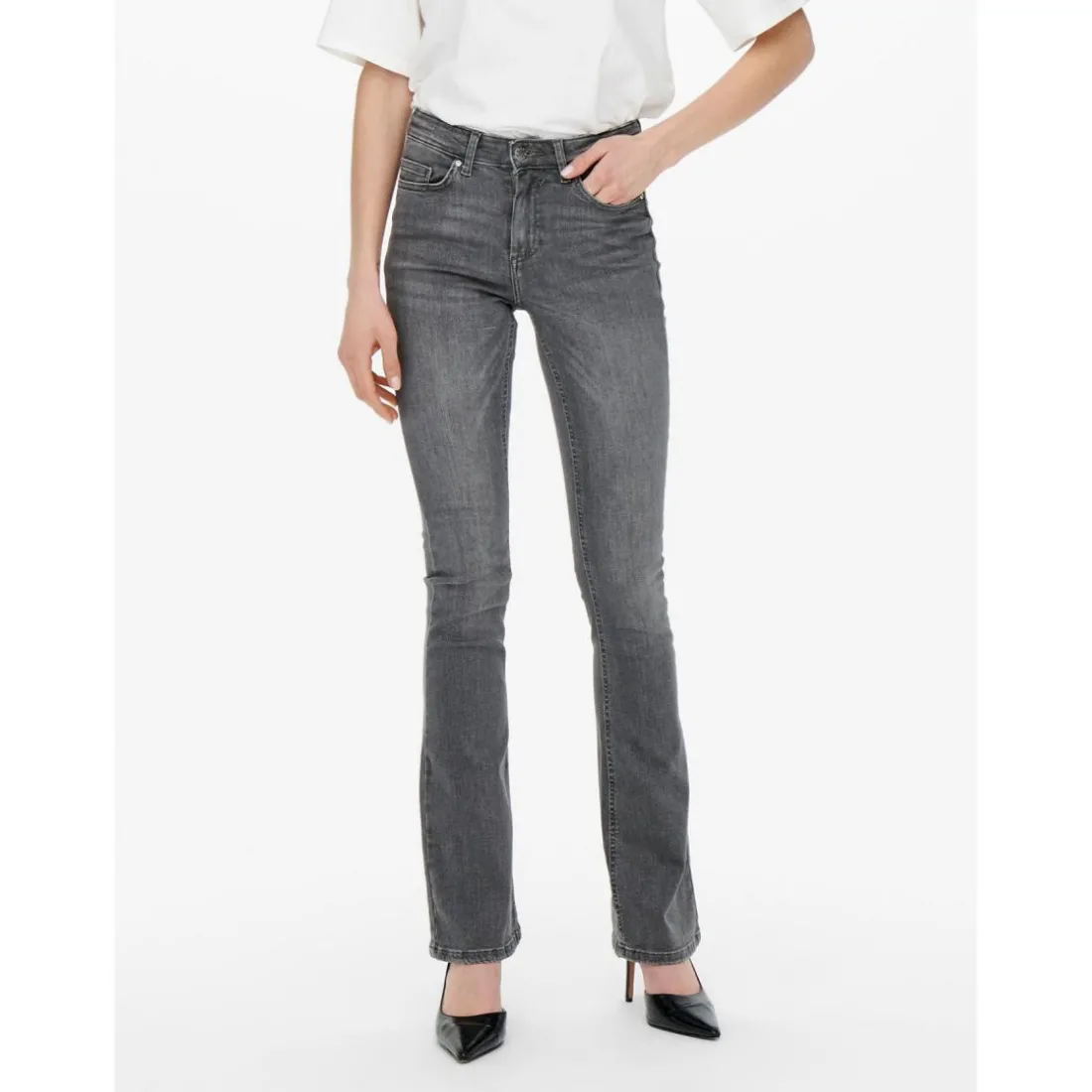 Jean flared Longueur cheville gris en coton