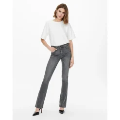Jean flared Longueur cheville gris en coton