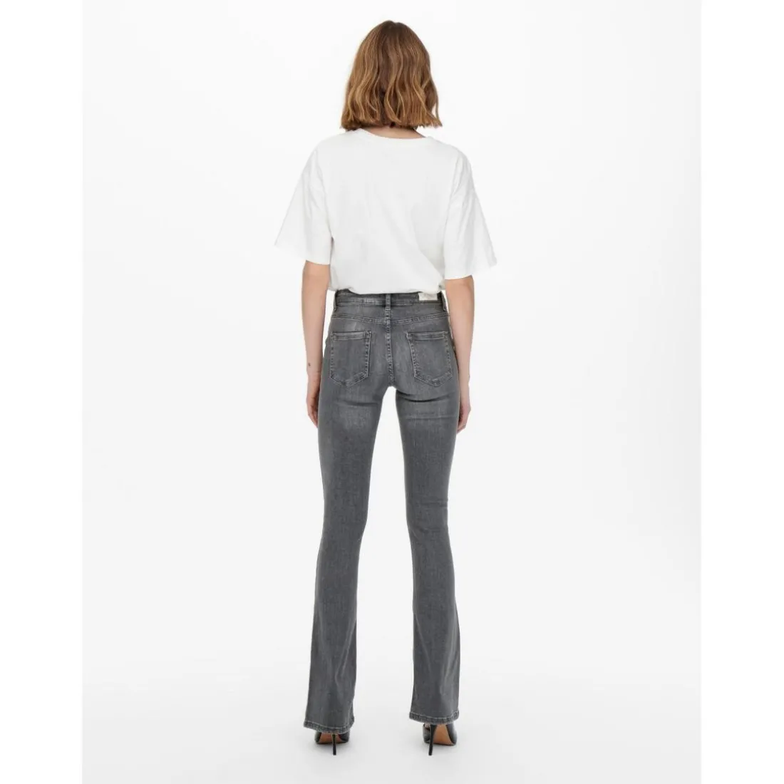 Jean flared Longueur cheville gris en coton