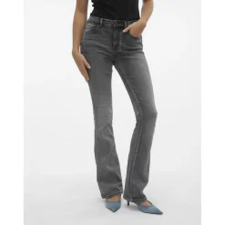 Jean flared taille moyenne gris en coton Isa