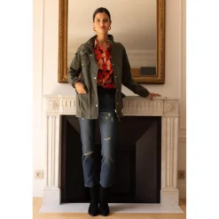 Jean large 5 poches déchiré devant femme - Denim Bleu en coton