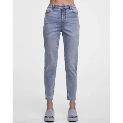 Jean mom braguette zippée bleu en coton Julia