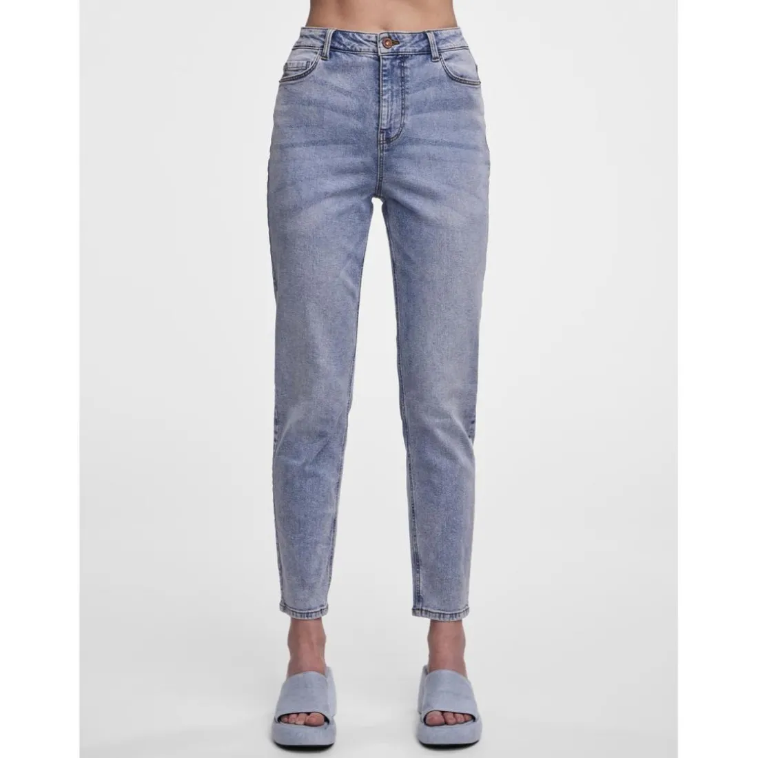 Jean mom braguette zippée bleu en coton Julia