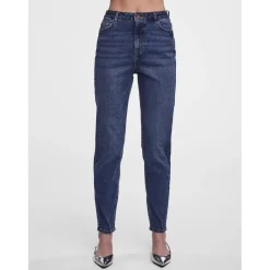 Jean mom braguette zippée bleu en coton Cate