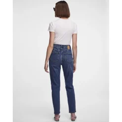 Jean mom braguette zippée bleu en coton Cate