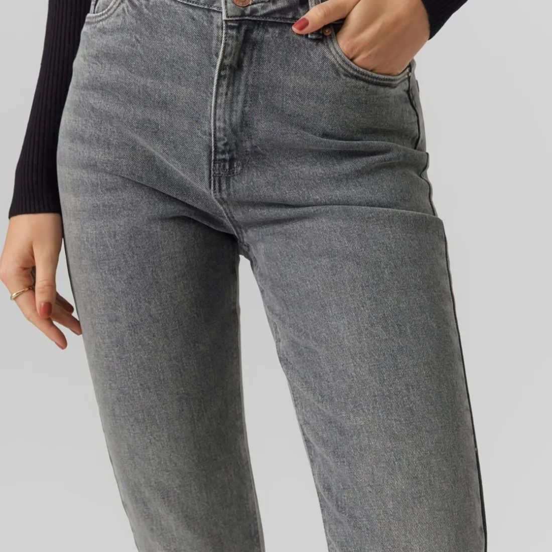 Jean mom en coton Linda gris Hazel